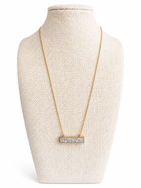 CLOVER Gold Tone Silver Druzy Bar Necklace Minimalist Boho Sparkle Pendant